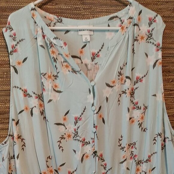 🌸 AVA & VIV 4X Floral Midi Dress Pale Blue Peach White Flowers - Picture 1 of 12
